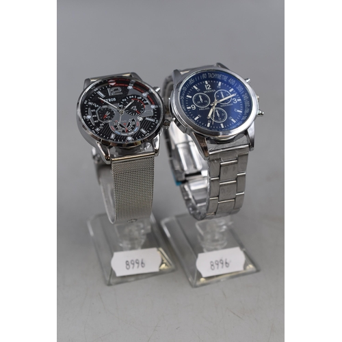 95 - Two Quartz Chronograph Style Watches On Stands, Modiya and Deyros