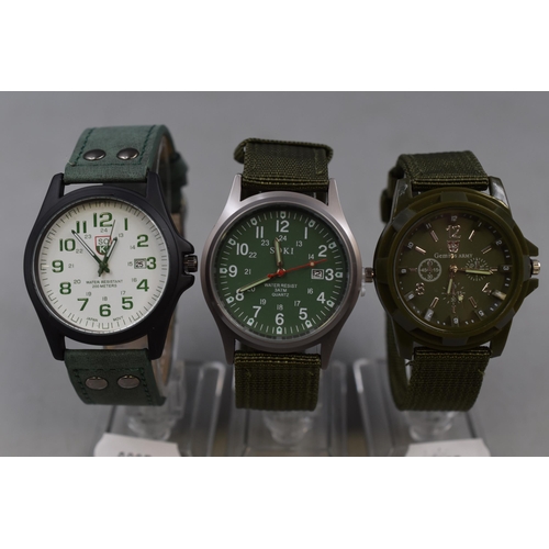98 - Three Quartz Watches To Include Two Army Style Watches and Sokl