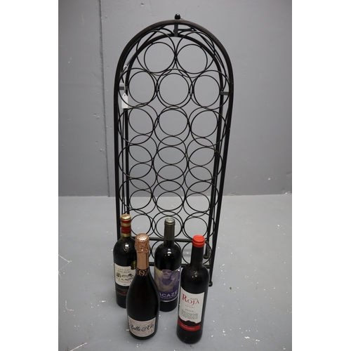 346 - A Metal Wine Rack (Holds 20 Bottles), With Four Bottles of Wine (Tapa Roja, Belle & Co Alcohol F... 