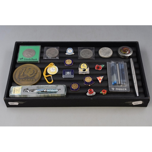 120 - Mixed Selection Including Coinage, Badges, Parker Pen and More