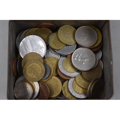 127 - A Vintage Tin Containing Unsorted Worldwide Coins