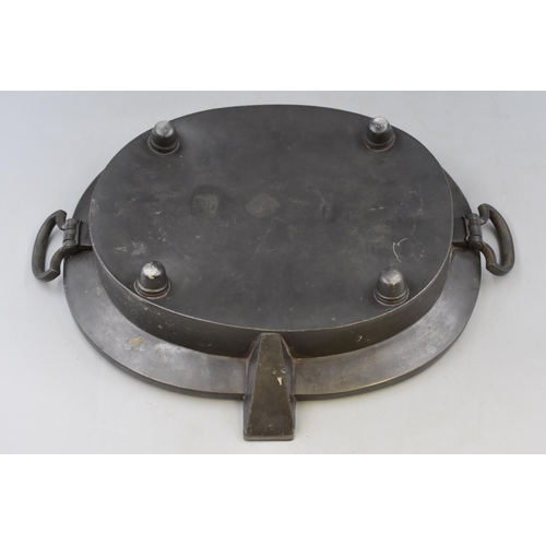 358 - Victorian Watts and Harton Pewter Food Warmer with inset Blue & White pattern plate (13