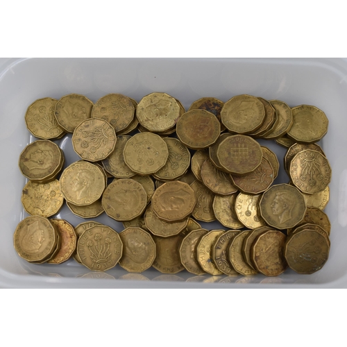152 - Sixty Five Brass Threepence Coins