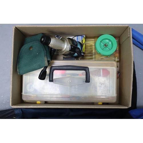 371 - A Selection of Fishing Accessories To Include Rod/Pole Bag, Fishing Reel, Floats, Portable Scale, an... 