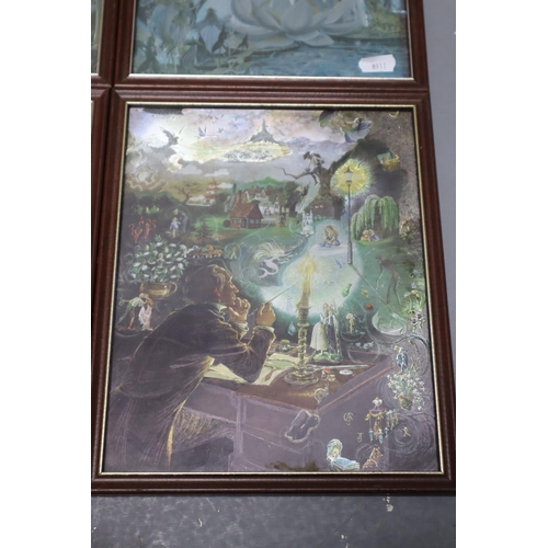 378 - Selection of Four Framed and Glazed Fantasy Fairy Foil Art Pictures (9” x 11”)