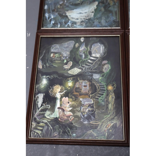 378 - Selection of Four Framed and Glazed Fantasy Fairy Foil Art Pictures (9” x 11”)