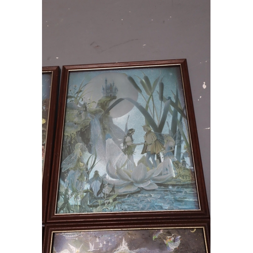 378 - Selection of Four Framed and Glazed Fantasy Fairy Foil Art Pictures (9” x 11”)