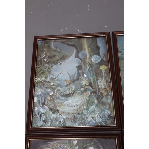 378 - Selection of Four Framed and Glazed Fantasy Fairy Foil Art Pictures (9” x 11”)