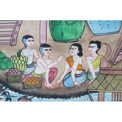 379 - Traditional Thai Painting On Canvas Approx 39.5