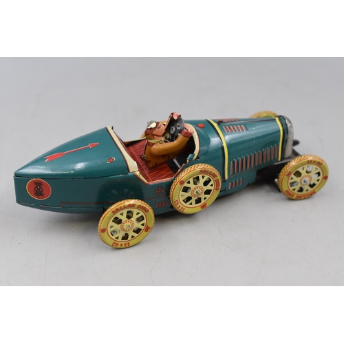 173 - A Vintage Tin Plate Car Toy, Bugatti 1-970. Working But No Key
