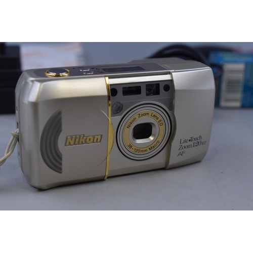 422 - Nikon Coolpics digital camera with charger (working when tested) Nikon Lite touch Zoom 120 AF film c... 