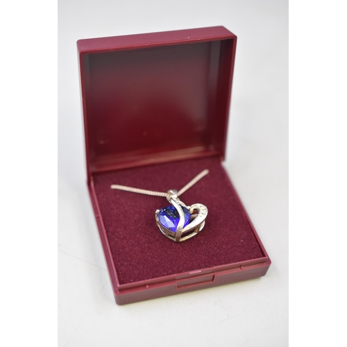 238 - Silver 925 Blue Stoned Heart Shaped Pendant Necklace Complete with Presentation Box