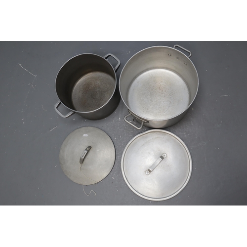 434 - Selection of 2 Large Steel Cooking Pots with Lids