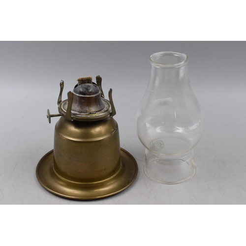 264 - A Vintage Brass Oil Lamp, With Pyrex Glass Shade. Approx 9.5