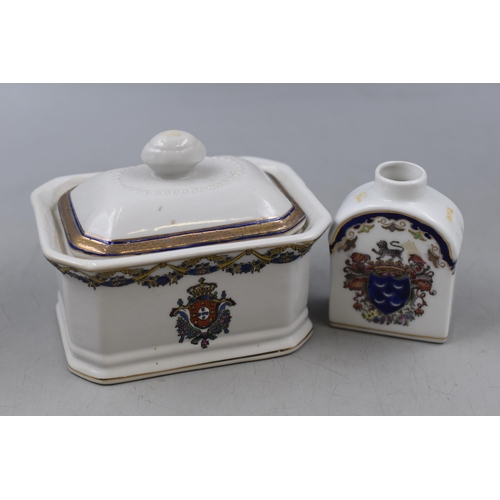 273 - Vintage Chinese Hand painted Tea Caddy and Lidded Dish (Both Marked to Base)