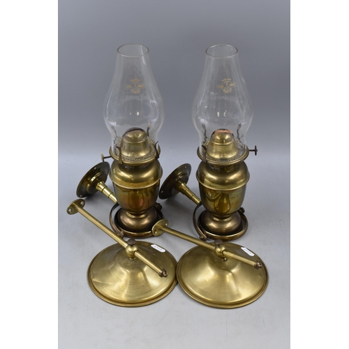 278 - Two Vintage Brass British Queen Burner Lamps with Anchor Brand Fire Proof Glass Chineys. One Prong M... 