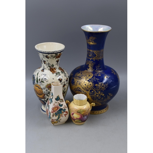 285 - Four Ceramic Vases To Include Wilton Ware Blue and Gold Oriental Lustre Vase, Masons, Aynsley and Ot... 