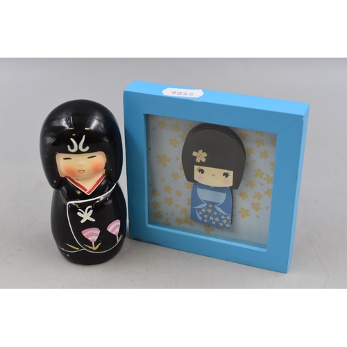 287 - Collectable Ceramic Kokeshi Doll with a Framed and Glazed Kokeshi Doll