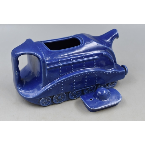 300 - A Novelty Blue Ceramic Tank Teapot, Approx 5