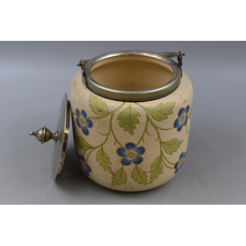 302 - Victorian Textured Ceramic Hand Painted Biscuit Barrel 6