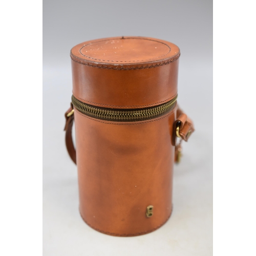 305 - Luxury Leather Cased 3 Flask Travel Case with Cups (Cased Marked G)