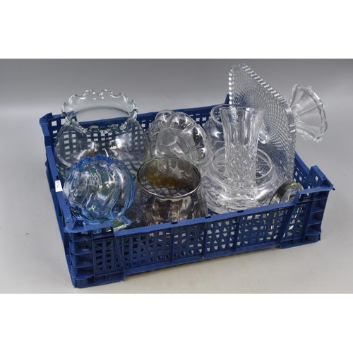 789 - Selection of glaswre to include vases, paper weights, cake stand and more.