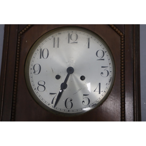 790 - A Vintage Oak Cased Wall Clock, With Key. Approx 33