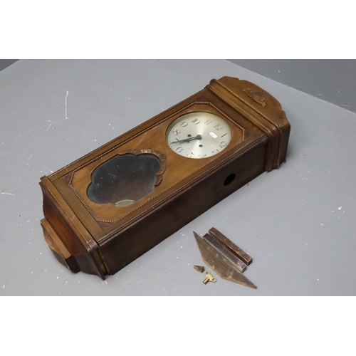 790 - A Vintage Oak Cased Wall Clock, With Key. Approx 33