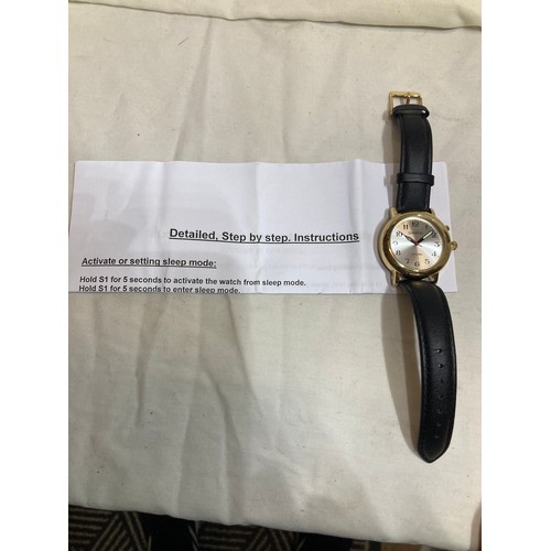 406A - SHMIOU, speaking watch for visually impared people, gold with black strap, includes instructions and... 