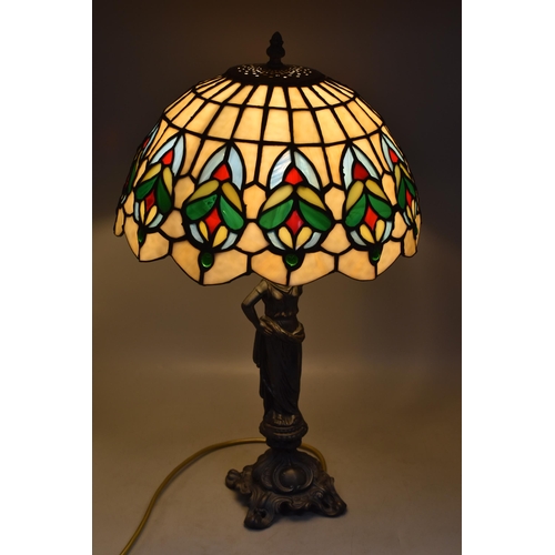 341 - Tiffany Style Cast Metal Art Nouveau Style Table Lamp (Working) 2ft High