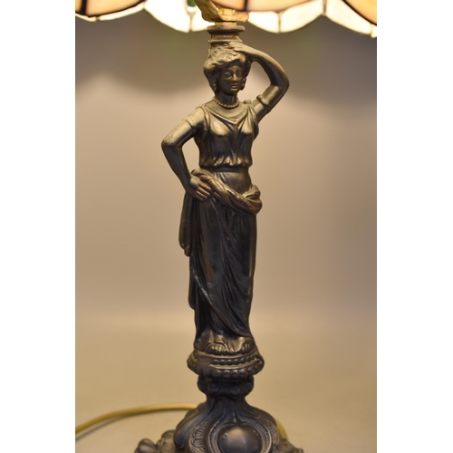 341 - Tiffany Style Cast Metal Art Nouveau Style Table Lamp (Working) 2ft High