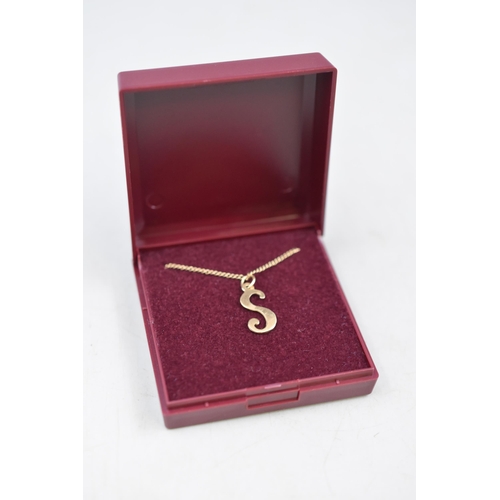 4 - Gold 375 (9ct) S Pendant Necklace Complete with Presentation Box