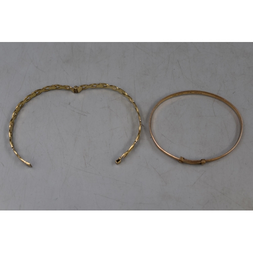 6 - Two Vintage Rolled Gold Bangles, includes Two tone Floral Bangle and Etched Design