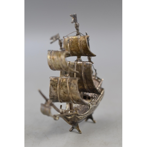 13 - Vintage Unmarked Silver Galleon (a/f)