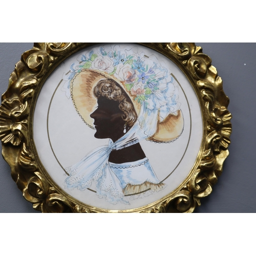 349 - Signed Gilt Framed Original Water Colour Silhouette of a Lady in Period Costume. Signed by Christine... 