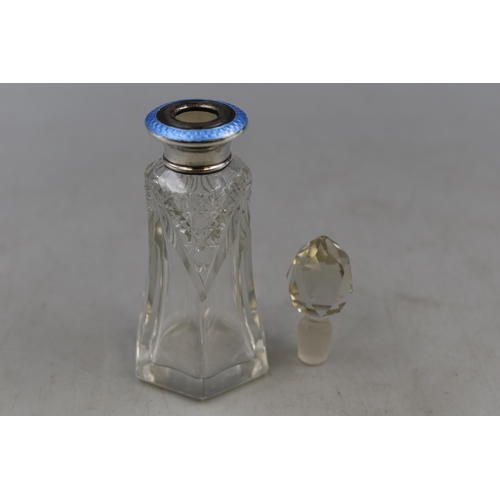 17 - Vintage Hallmarked London Silver Perfume Bottle with Blue Enamel Decoration