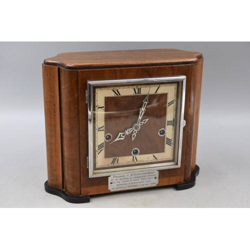 360 - Antique Oak Cased Enfield Westminster Chime Mantle Clock Complete with Key and Pendulum Ticking away... 