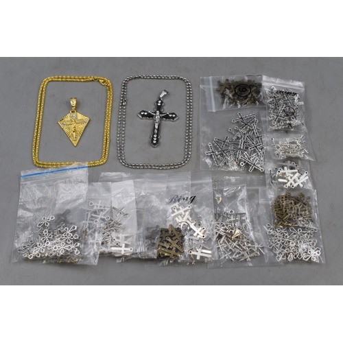 60 - A Selection of Approx 320 Cross Pendants, With Two Larger Crucifix Pendants and Two Chains