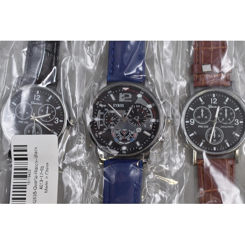 65 - Three Quartz Chronograph Style Gents Watches. Includes Geneva and Deyros