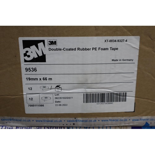 873 - New 24 Rolls of Double Coated 3M Rubber PE Foam Tape (19mm x 66mtrs)