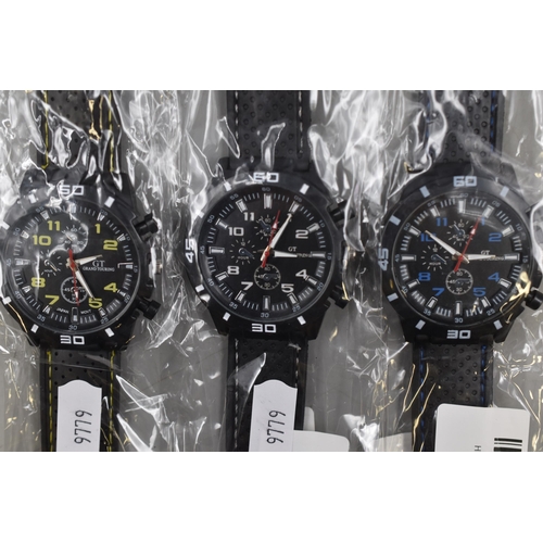 81 - Three Sports Style GT Watches, In Blue, Yellow and White