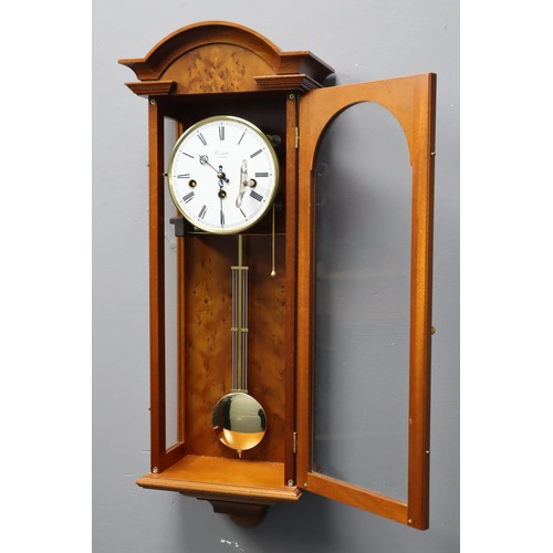 412 - Burr Yew 8 day Comitti of London Westminster Chime Wall Regulator Clock (Seems To Be Working Fine)