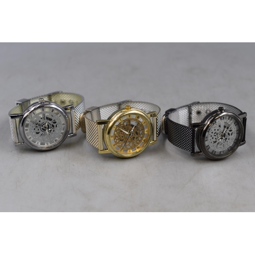 83 - Three Shard Quartz Skeleton Watches