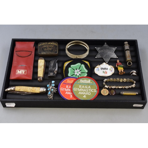 96 - Mixed Selection including Pocket Knives, Sheriffs Badge, Whistle, Brooch and Lots More