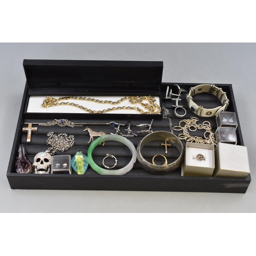 98 - Large Mixed Selection to include Mainly Jewellery items. Includes Jade Bangle, Skiing Cufflinks and ... 