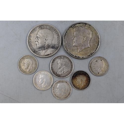 103 - A Selection of Various Silver Coins. Includes 1936 Florin, Five UK Threepence Coins, 1921 Australian... 