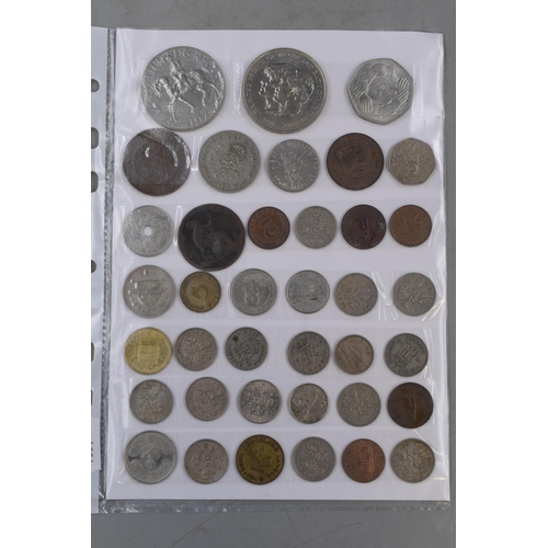 105 - Three Sheets of Mixed UK and Worldwide Coinage including Crowns, 50 Pence's, and More