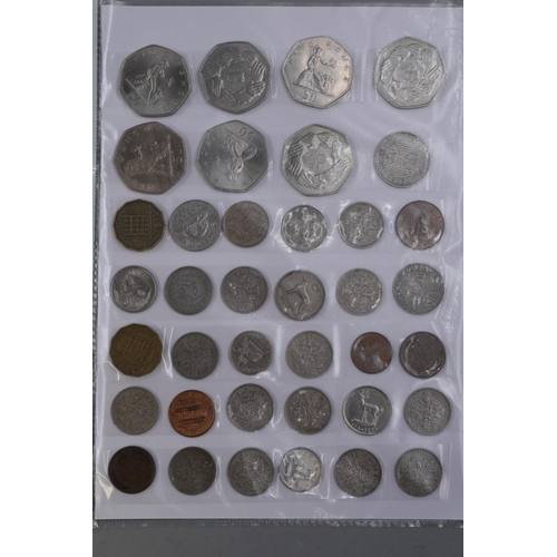 107 - Two Sheets of Mixed UK and Worldwide Coinage including 50p Coins