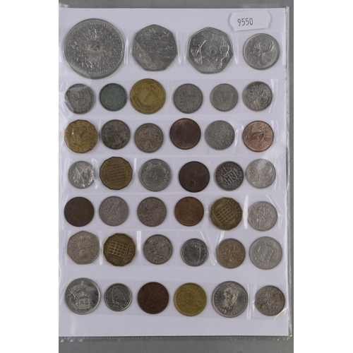 108 - Two Sheets of Mixed UK and Worldwide Coinage including 50p Coins