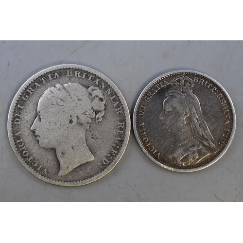 109 - Victoria 1880 Silver Shilling and a 1887 Victoria Silver Sixpence